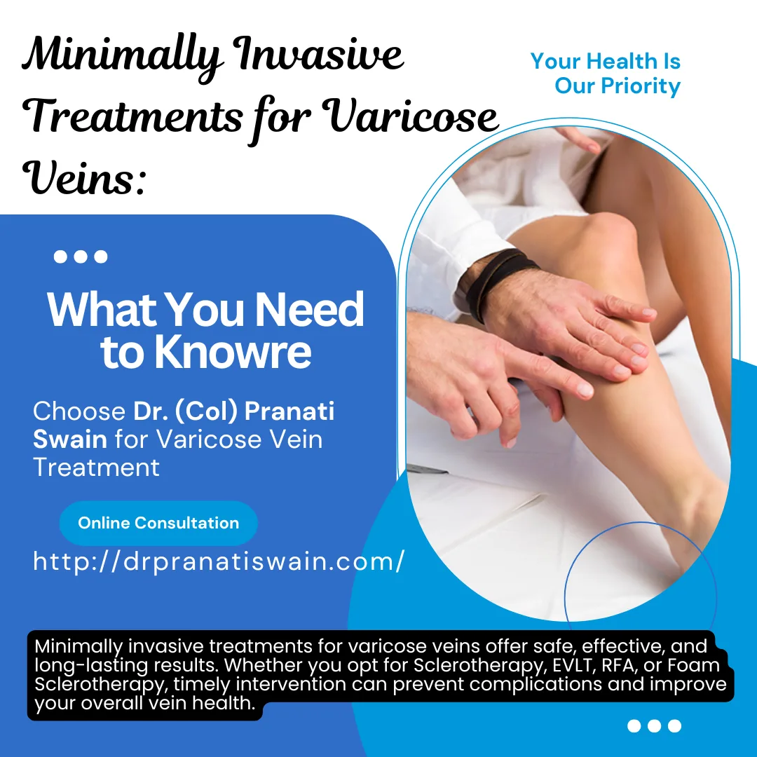 Article banner on minimally invasive varicose vein treatment, with a clinician examining a patient leg